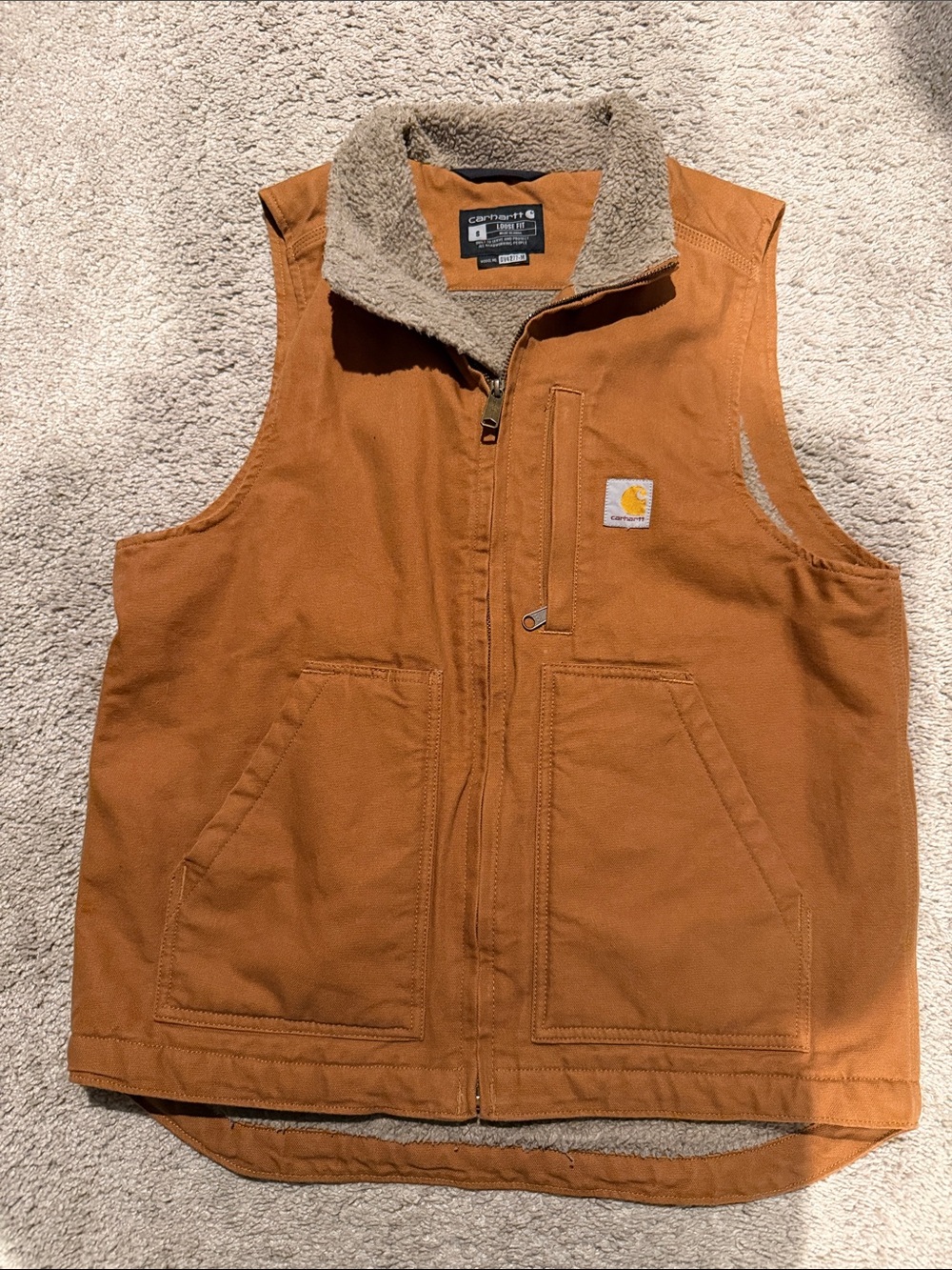 Carhartt Tan Sherpa-Lined Duck Vest - Men's Work Vest